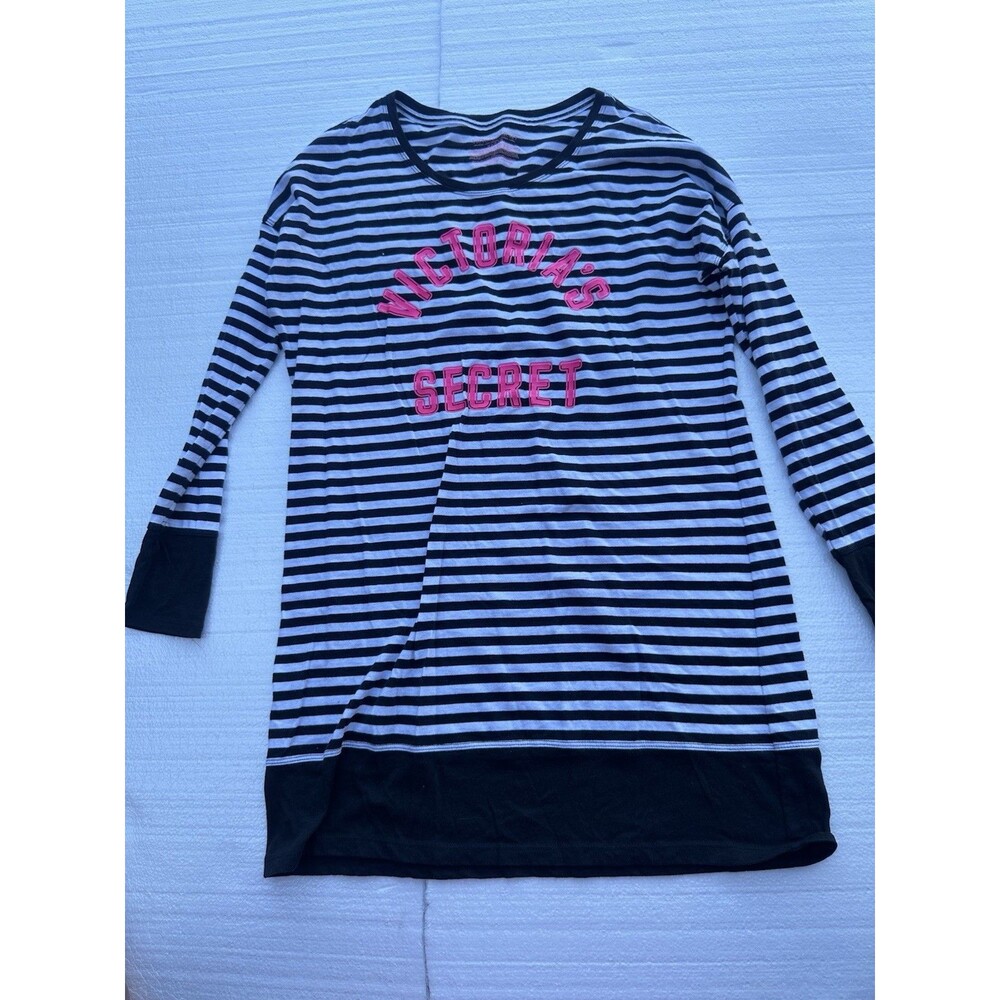 Victoria's Secret Black White Striped Pajamas xs sleepshirt sleep shirt